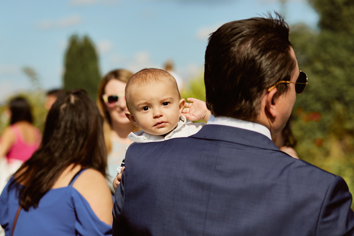Funny wedding photo of a baby at the Anchor Inn at Barcombe, East Sussex