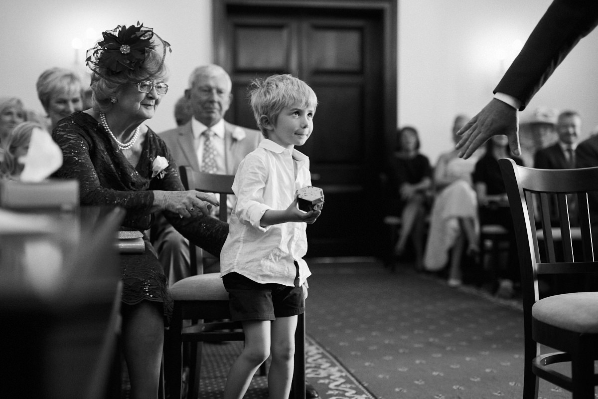 Funny wedding photo of a nervous ring bearer a Leatherhead wedding
